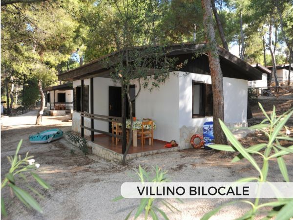 Villino esterno con veranda immersa nel verde.
